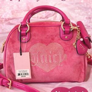 Sold Juicy Couture Hot Pink Suede Dome Satchel with Gold Accents